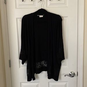 Junarose Black Open Cardigan Overpiece with Lace Detailed Sleeves and Back Sz 0X